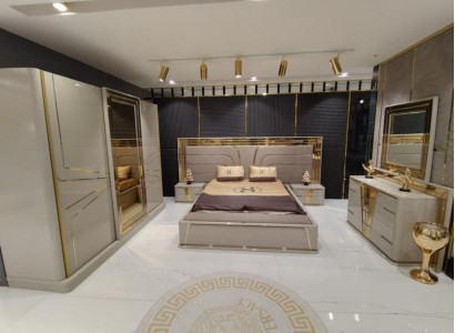 Bedroom complete bed 2x nightstands wardrobe dresser with mirror